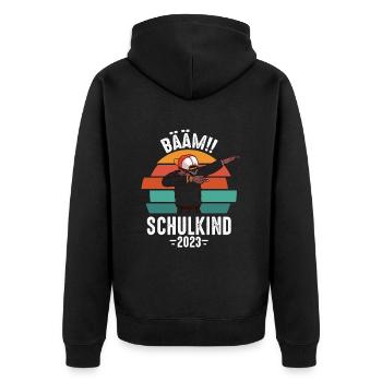 Bääm Schulkind 2023 - Unisex Premium Bio Zip Hoodie - Schwarz - Hinten - Nico (187cm)