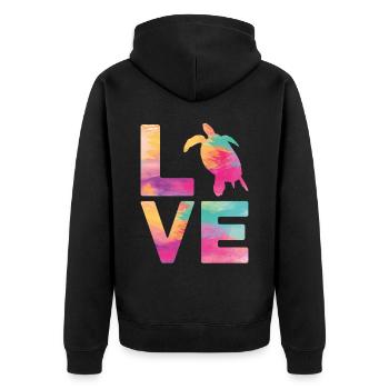 Sea Turtle Tortoise Love - Unisex Premium Bio Zip Hoodie - Schwarz - Hinten - Nico (187cm)