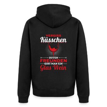 Vergiss Küsschen, guten Freunden gibt man Wein - Unisex Premium Bio Zip Hoodie - Schwarz - Hinten - Nico (187cm)