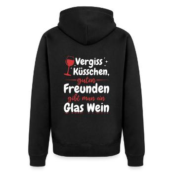 Vergiss Küsschen, guten Freunden gibt man Wein - Unisex Premium Bio Zip Hoodie - Schwarz - Hinten - Nico (187cm)