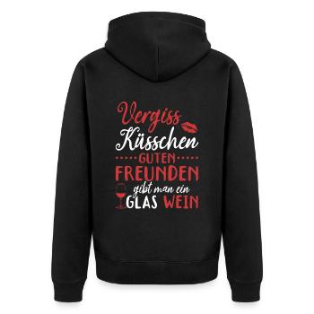 Vergiss Küsschen, guten Freunden gibt man Wein - Unisex Premium Bio Zip Hoodie - Schwarz - Hinten - Nico (187cm)