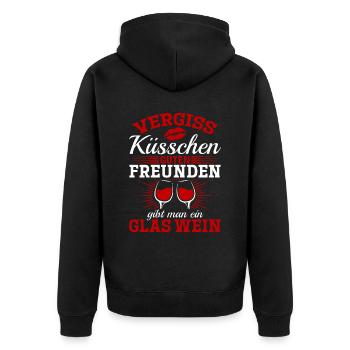 Vergiss Küsschen, guten Freunden gibt man Wein - Unisex Premium Bio Zip Hoodie - Schwarz - Hinten - Nico (187cm)