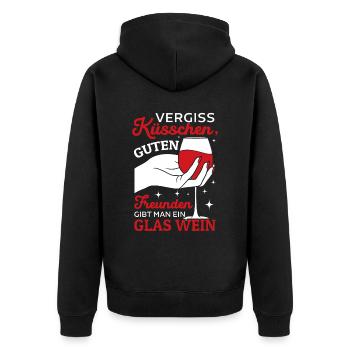 Vergiss Küsschen, guten Freunden gibt man Wein - Unisex Premium Bio Zip Hoodie - Schwarz - Hinten - Nico (187cm)