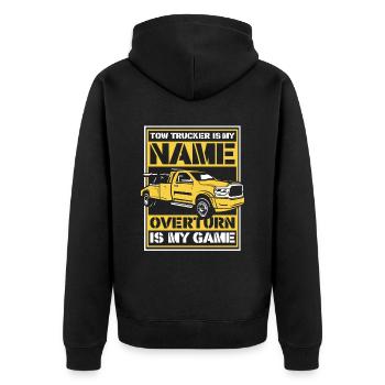 Is My Name Overturn Is My Game Abschlepper - Unisex Premium Bio Zip Hoodie - Schwarz - Hinten - Nico (187cm)