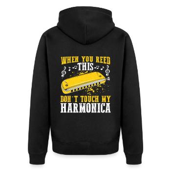 Mundharmonika Spieler und Mundharmonika - Unisex Premium Bio Zip Hoodie - Schwarz - Hinten - Nico (187cm)