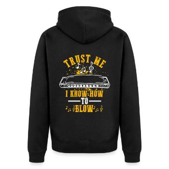 Harmonikaspieler für Munharmonika Spieler - Unisex Premium Bio Zip Hoodie - Schwarz - Hinten - Nico (187cm)
