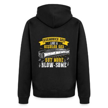 Mundharmonika Spieler und Mundharmonika - Unisex Premium Bio Zip Hoodie - Schwarz - Hinten - Nico (187cm)