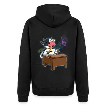 Kuh Klavierspieler - Unisex Premium Bio Zip Hoodie - Schwarz - Hinten - Nico (187cm)