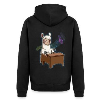 Lama Klavierspieler - Unisex Premium Bio Zip Hoodie - Schwarz - Hinten - Nico (187cm)