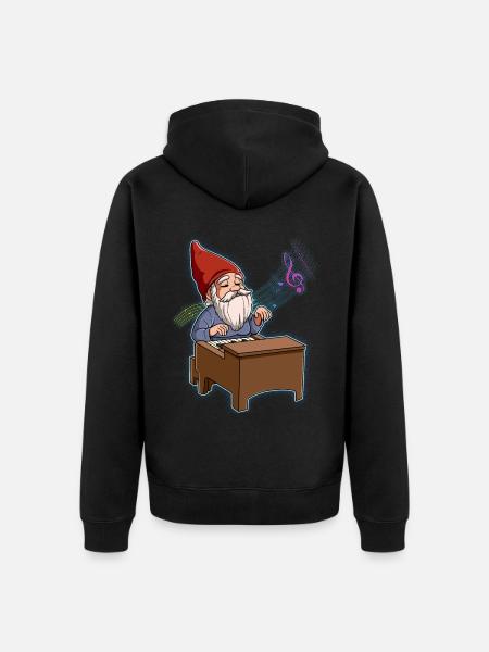 Gnome Piano Player - Unisex Premium Organic Zip Hoodie - black