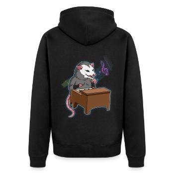 Opossum Klavierspieler - Unisex Premium Bio Zip Hoodie - Schwarz - Hinten - Nico (187cm)