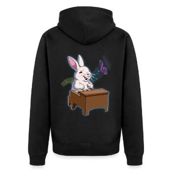Kaninchen Klavierspieler - Unisex Premium Bio Zip Hoodie - Schwarz - Hinten - Nico (187cm)