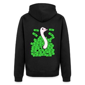 Rich Ostrich Money - Unisex Premium Bio Zip Hoodie - Schwarz - Hinten - Nico (187cm)