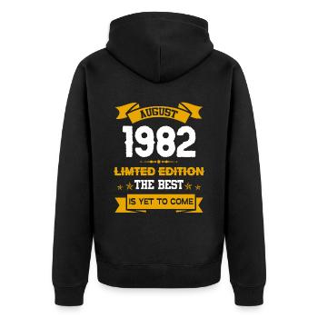 August 1982 Geburtstagsgeschenk - Unisex Premium Bio Zip Hoodie - Schwarz - Hinten - Nico (187cm)