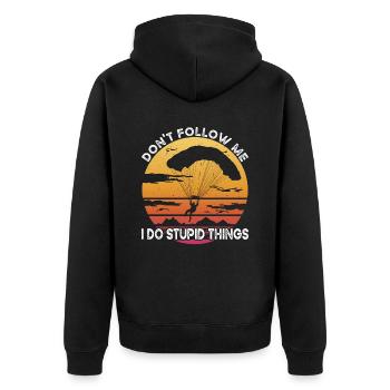 Paraglider Do Stupid Things - Unisex Premium Bio Zip Hoodie - Schwarz - Hinten - Nico (187cm)