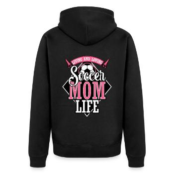 Living and loving Soccer Mom Life! - Unisex Premium Organic Zip Hoodie - black - Back - Nico (187cm)