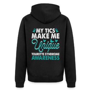 Tics Machen Mich Einzigartig Tourette-syndrom - Unisex Premium Bio Zip Hoodie - Schwarz - Hinten - Nico (187cm)