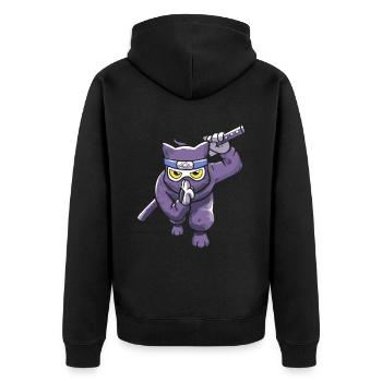 Samurai Japan Ninja Anime Katze - Unisex Premium Bio Zip Hoodie - Schwarz - Hinten - Nico (187cm)