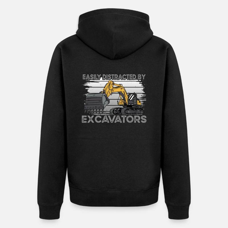 Distracted By Excavators Bagger - Unisex Premium Bio Zip Hoodie - Schwarz
