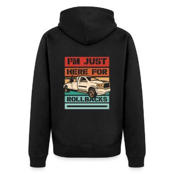 I'm Just Here For Rollbacks Abschleppfahrzeug - Unisex Premium Bio Zip Hoodie - Schwarz - Hinten - Nico (187cm)