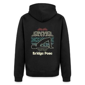 Yoga Brücke - Unisex Premium Bio Zip Hoodie - Schwarz - Hinten - Nico (187cm)