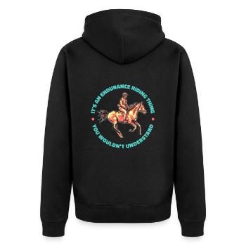 Pferd Reitsport Cool Ausdauerreiten - Unisex Premium Bio Zip Hoodie - Schwarz - Hinten - Nico (187cm)