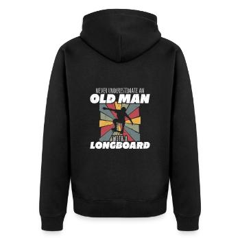 never underestimate an old man with a longboard - Unisex Premium Bio Zip Hoodie - Schwarz - Hinten - Nico (187cm)