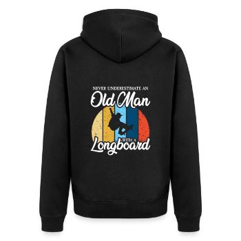 never underestimate an old man with a longboard - Unisex Premium Bio Zip Hoodie - Schwarz - Hinten - Nico (187cm)