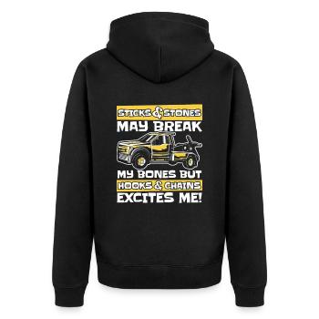 Hooks And Chains Excites Me Tow Truck - Unisex Premium Organic Zip Hoodie - black - Back - Nico (187cm)