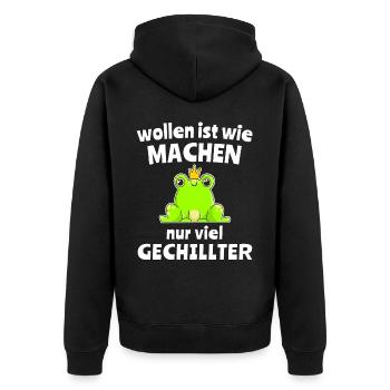 Frosch Chillen Wollen Machen - Unisex Premium Bio Zip Hoodie - Schwarz - Hinten - Nico (187cm)