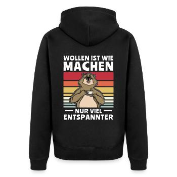 Bär Chillen Wollen Machen - Unisex Premium Bio Zip Hoodie - Schwarz - Hinten - Nico (187cm)