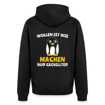 Pinguin Chillen Wollen Machen - Unisex Premium Bio Zip Hoodie - Schwarz - Hinten - Nico (187cm)