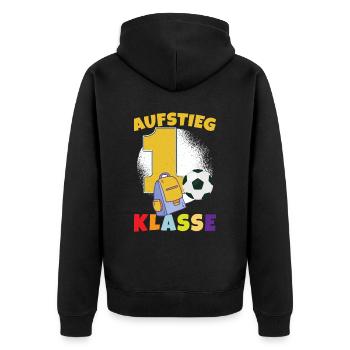 Aufstieg 1. Klasse - Unisex Premium Bio Zip Hoodie - Schwarz - Hinten - Nico (187cm)