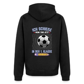 1. Klasse Einschulung Fußball - Unisex Premium Bio Zip Hoodie - Schwarz - Hinten - Nico (187cm)