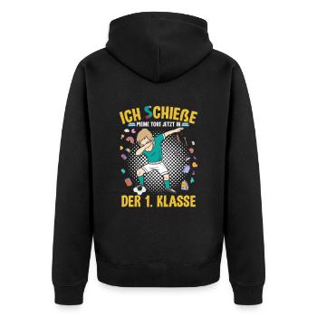 Einschulung Grundschule 1. Klasse Fußball - Unisex Premium Bio Zip Hoodie - Schwarz - Hinten - Nico (187cm)
