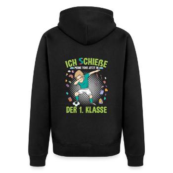 Dabbender Fußballer Schulkind Einschulung - Unisex Premium Bio Zip Hoodie - Schwarz - Hinten - Nico (187cm)