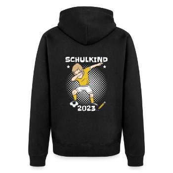 Schulkind 2023 Fußball - Unisex Premium Bio Zip Hoodie - Schwarz - Hinten - Nico (187cm)