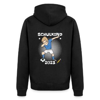 Lustige Schultüte Fußball Schulkind 2023 - Unisex Premium Bio Zip Hoodie - Schwarz - Hinten - Nico (187cm)