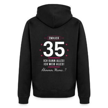 Endlich 35 Geburtstag Ich Kann Alles Ich Weiß - Unisex Premium Bio Zip Hoodie - Schwarz - Hinten - Nico (187cm)