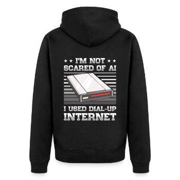 90s Nostalgia Retro 90s Dial Up - Unisex Premium Organic Zip Hoodie - black - Back - Nico (187cm)