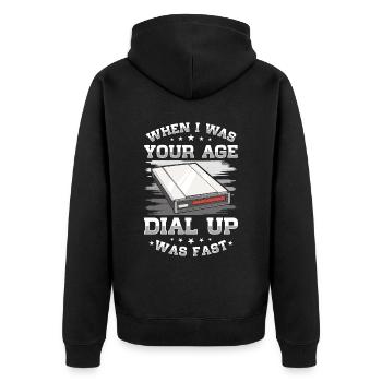 90er Nostalgie Retro 90er Einwahl Internet Vintage - Unisex Premium Bio Zip Hoodie - Schwarz - Hinten - Nico (187cm)