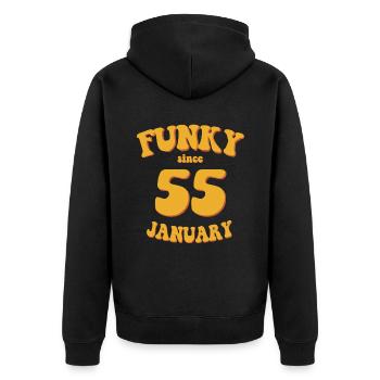 Funky Birthday: January 1955 - Flower Power - Unisex Premium Organic Zip Hoodie - black - Back - Nico (187cm)