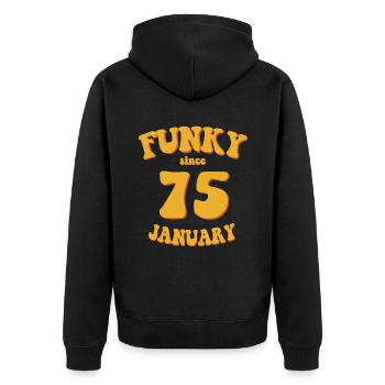 Funky Birthday: January 1975 - Flower Power - Unisex Premium Organic Zip Hoodie - black - Back - Nico (187cm)