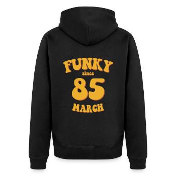 Funky Birthday: March 1985 - Flower Power - Unisex Premium Organic Zip Hoodie - black - Back - Nico (187cm)
