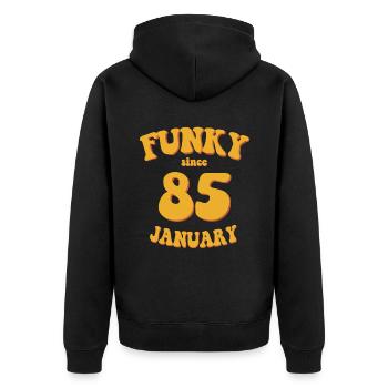 Funky Birthday: January 1985 - Flower Power - Unisex Premium Organic Zip Hoodie - black - Back - Nico (187cm)