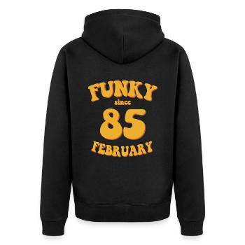 Funky Birthday: February 1985 - Flower Power - Unisex Premium Organic Zip Hoodie - black - Back - Nico (187cm)