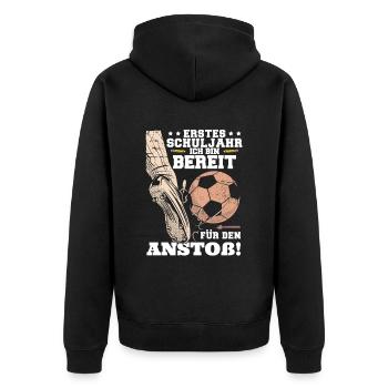 Schulkind Schultag Schultüte Fußball - Unisex Premium Bio Zip Hoodie - Schwarz - Hinten - Nico (187cm)