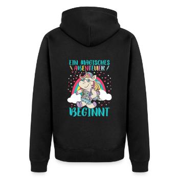 Einschulung Einhorn Mädchen Grundschule - Unisex Premium Bio Zip Hoodie - Schwarz - Hinten - Nico (187cm)