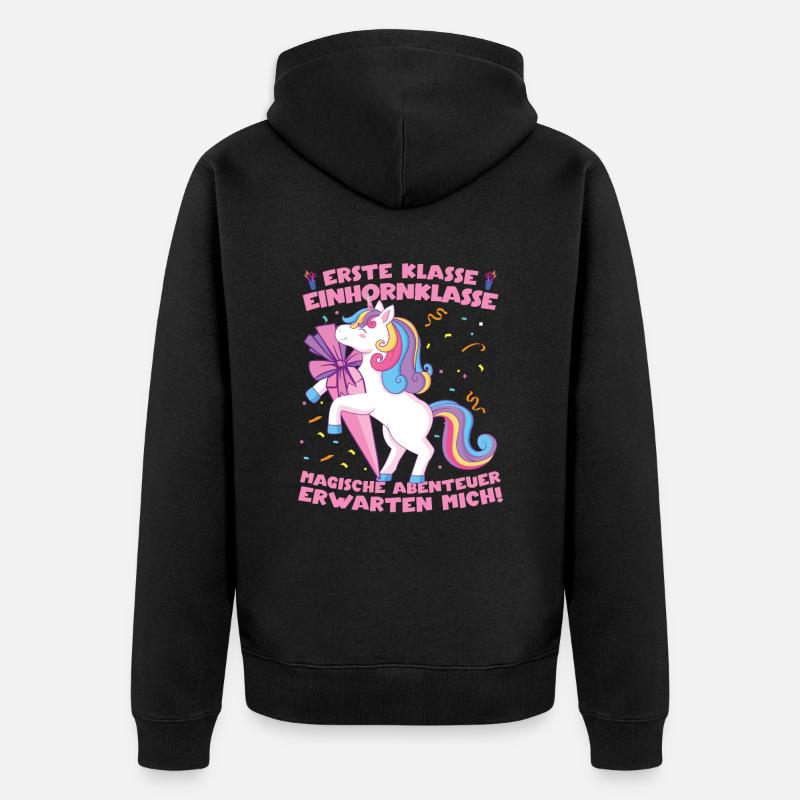 Grundschule Einhorn Mädchen - Unisex Premium Bio Zip Hoodie - Schwarz