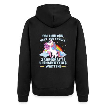 Einschulung Einhorn Mädchen Grundschule - Unisex Premium Bio Zip Hoodie - Schwarz - Hinten - Nico (187cm)